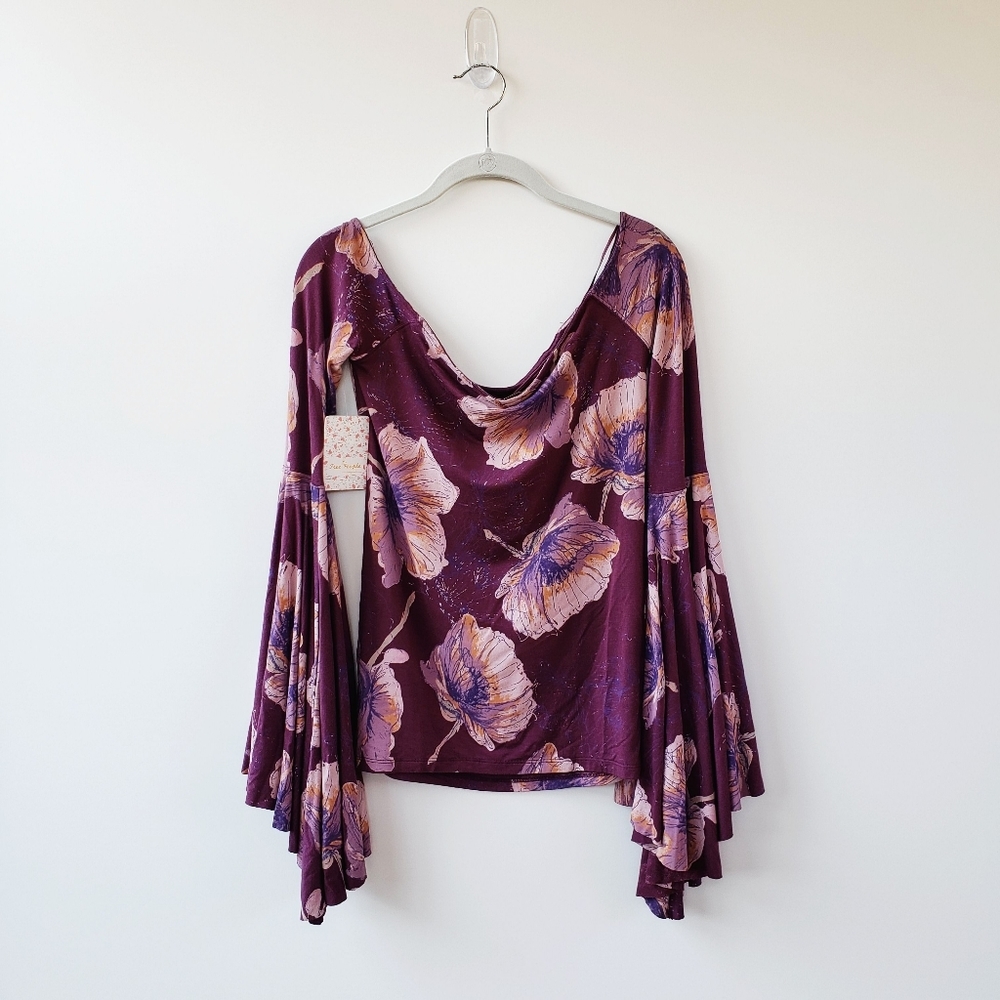 Free People Birds Of Paradise Large Blouse Whimsigoth Gothic Boho Floral Purple - Picture 10 of 11